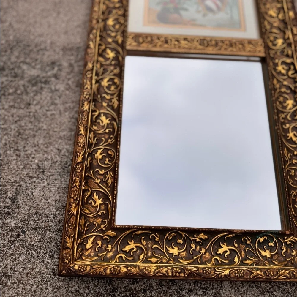 Vintage Estate Gold Framed Wall Mirror with Holiday Advertisement